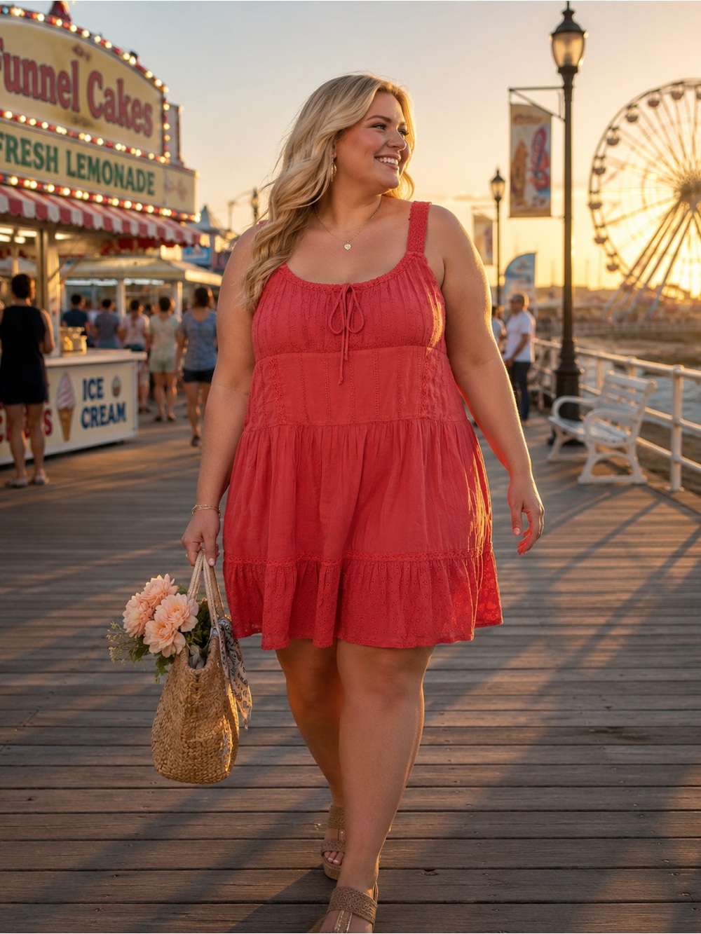 Lucky Brand Coral-Red Smocked Sundress